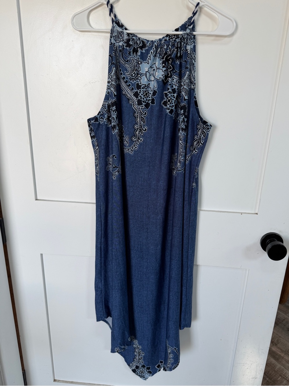 Blue high neck dress by Melissa Paige Sz XL midi